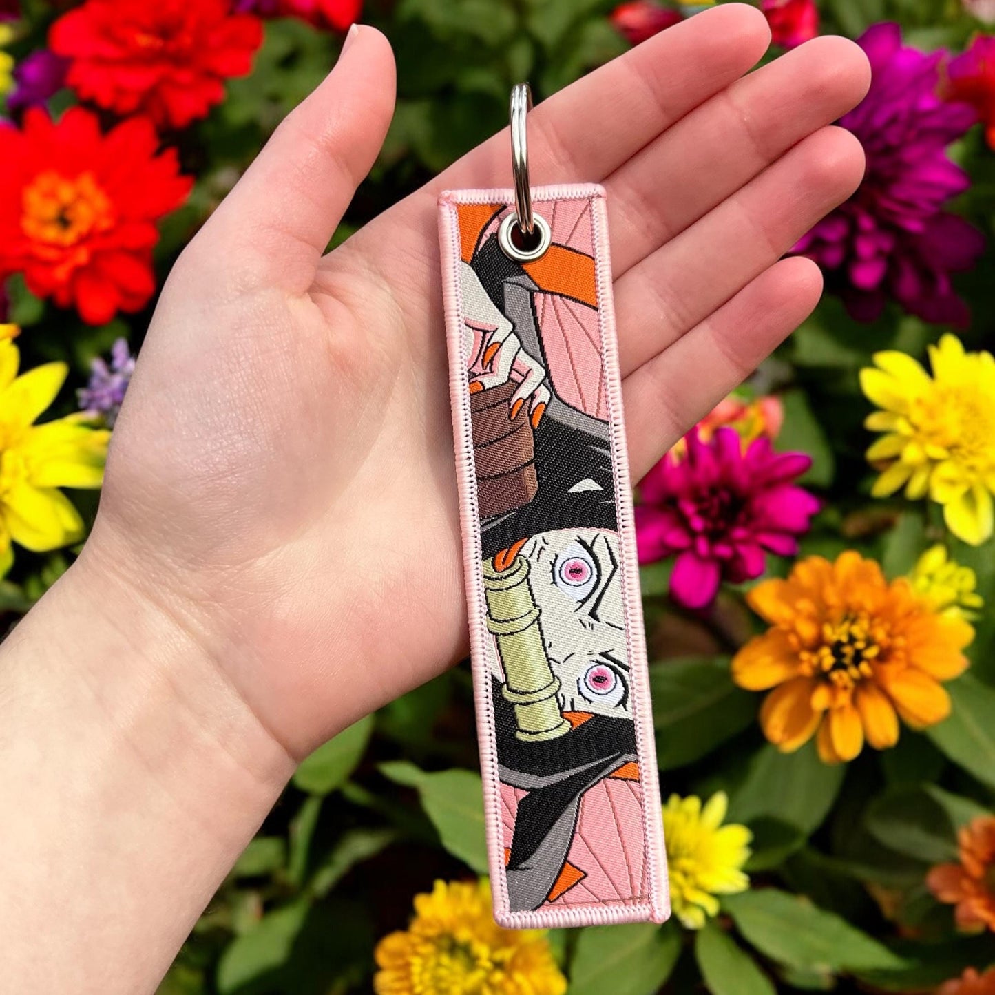 Pink Eyed Slayer Embroidered Keychain