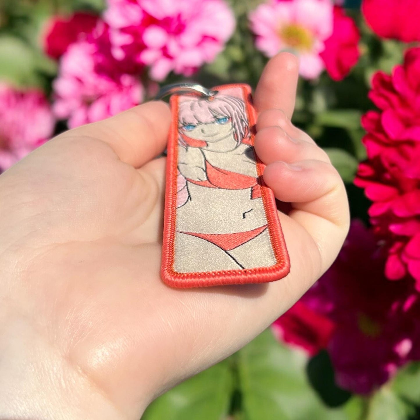 Pink-Haired Rebel Embroidered Keychain
