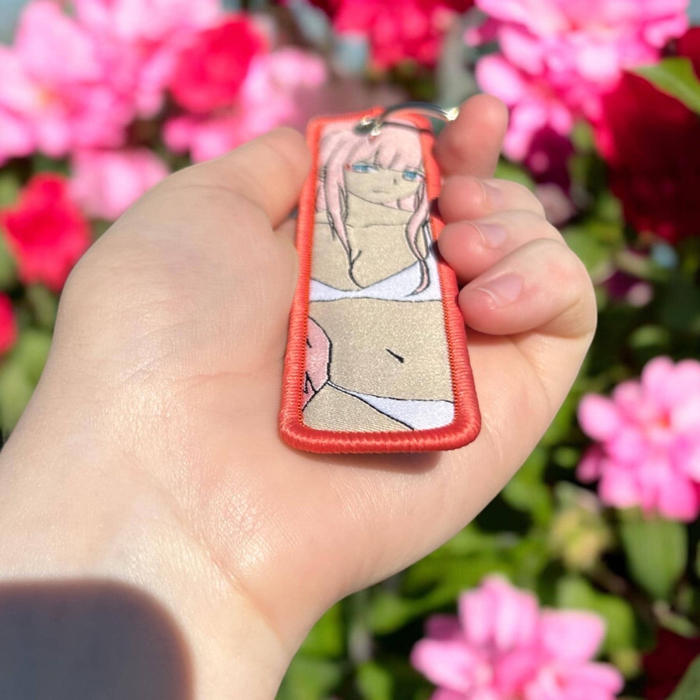 Pink-Haired Rebel Embroidered Keychain