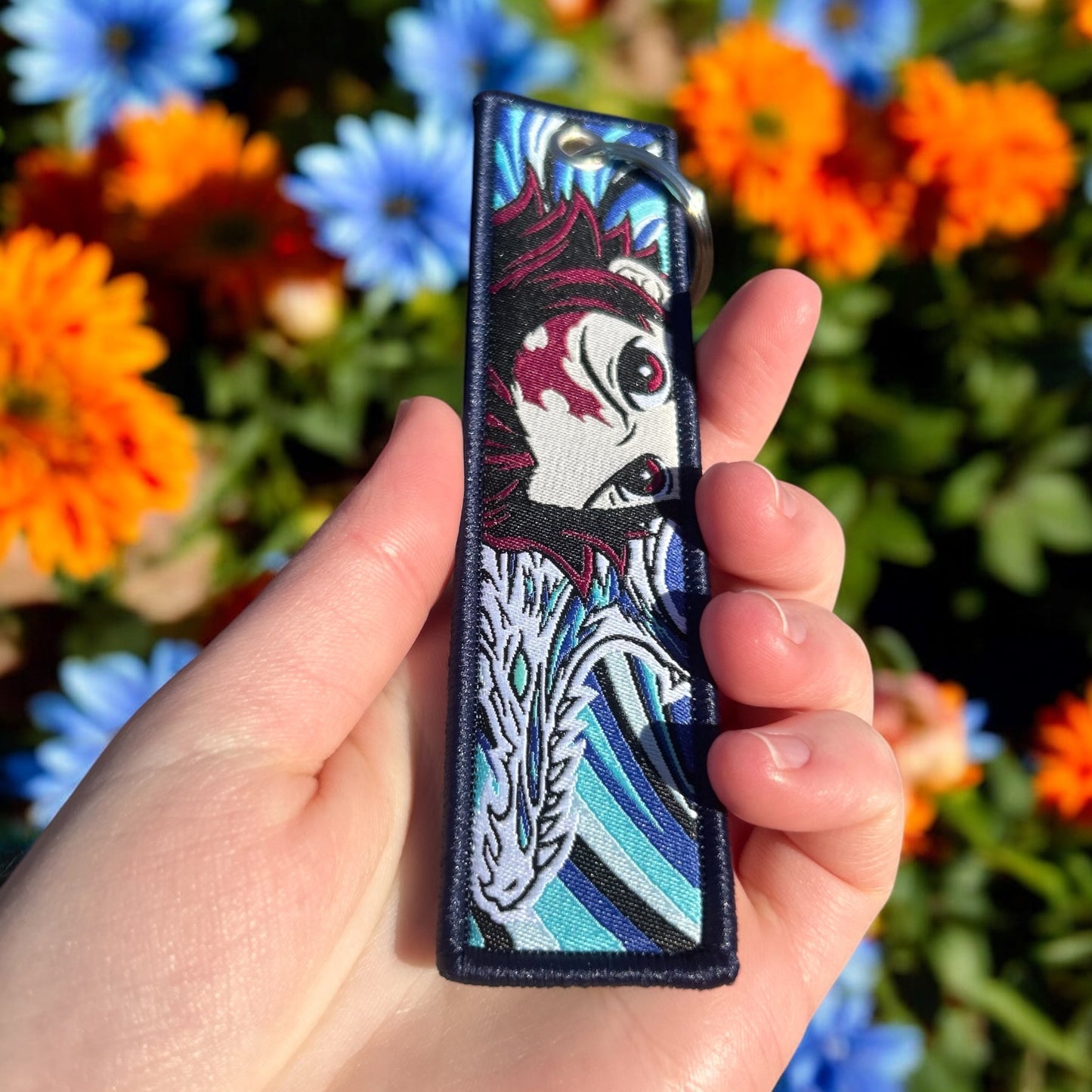 Flame and Flow Embroidered Keychain