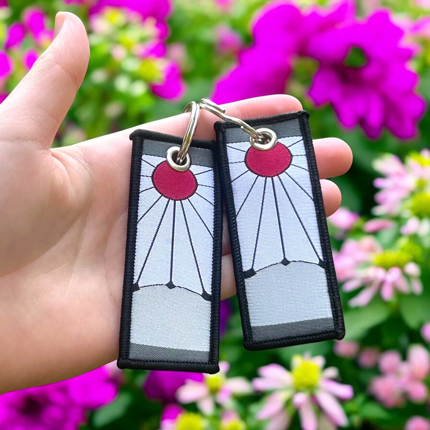 Crimson Petal Embroidered Keychain