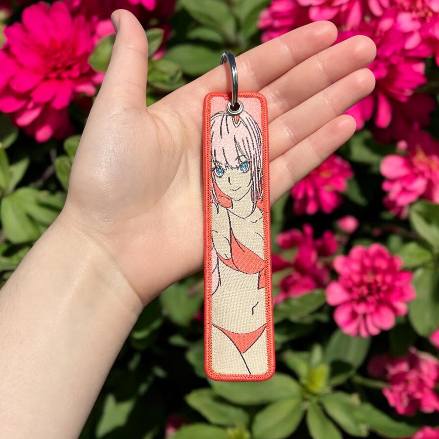 Pink-Haired Rebel Embroidered Keychain