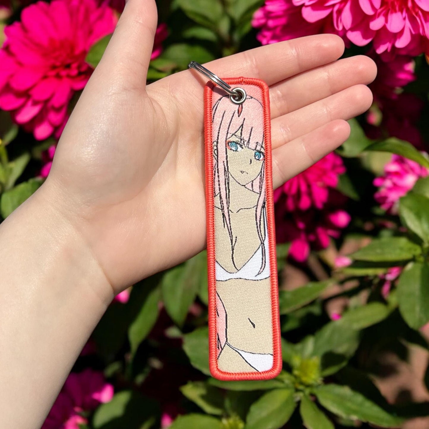 Pink-Haired Rebel Embroidered Keychain