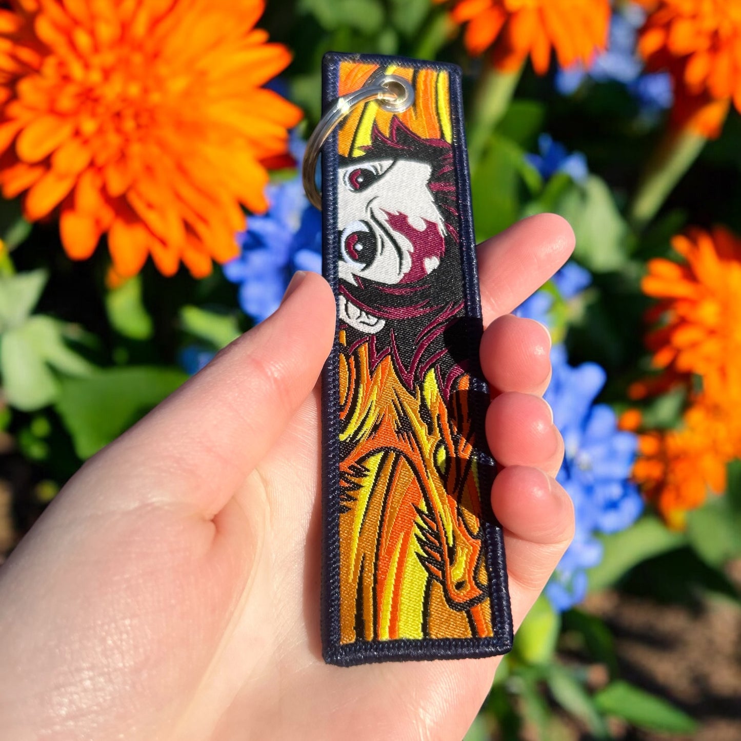 Flame and Flow Embroidered Keychain
