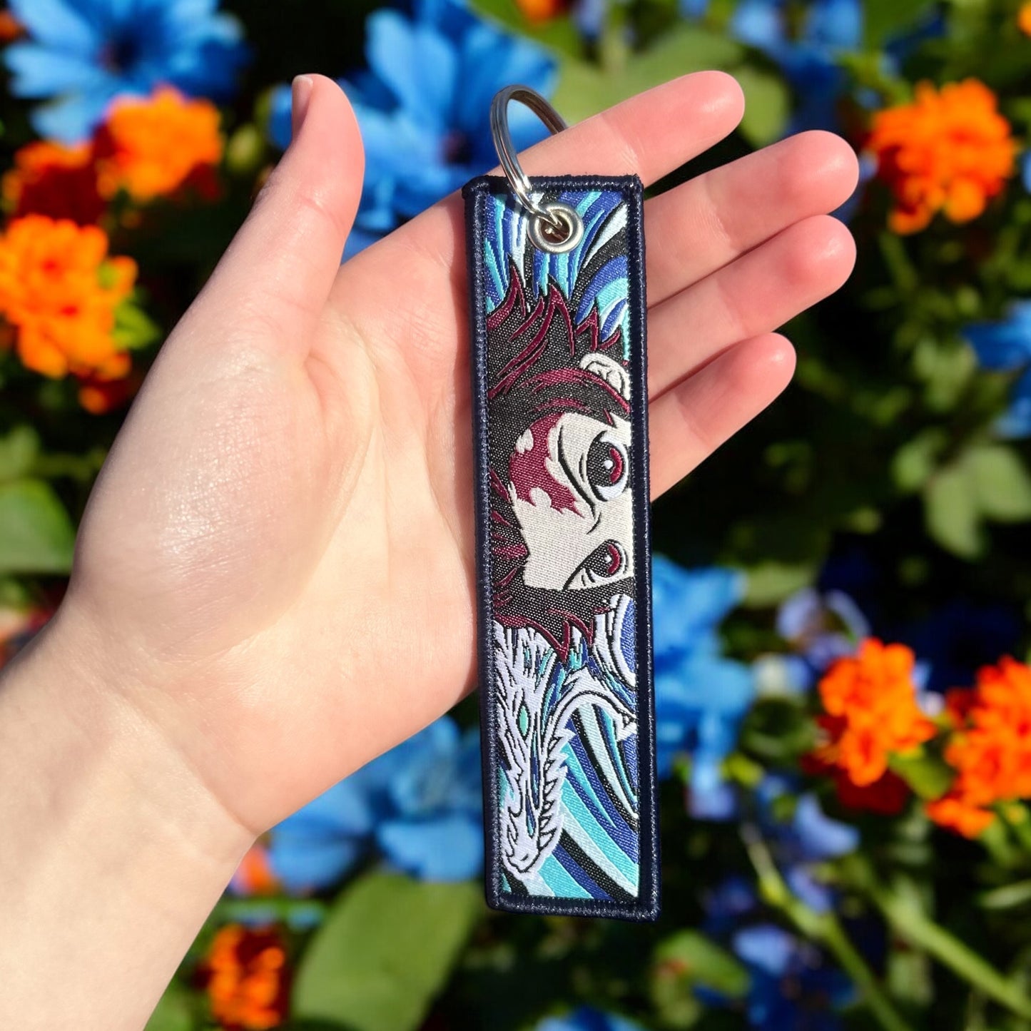 Flame and Flow Embroidered Keychain