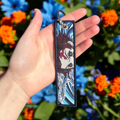 Flame and Flow Embroidered Keychain