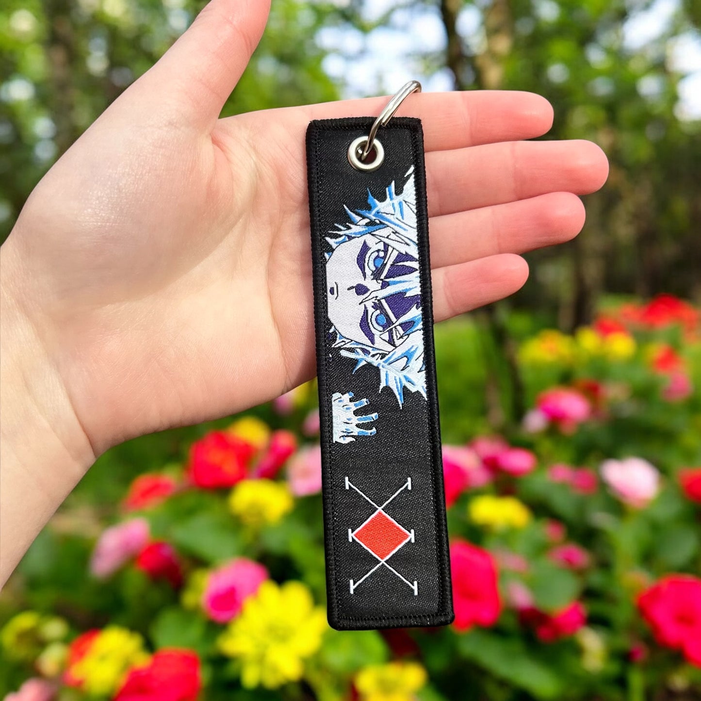 Silver Current Embroidered Keychain