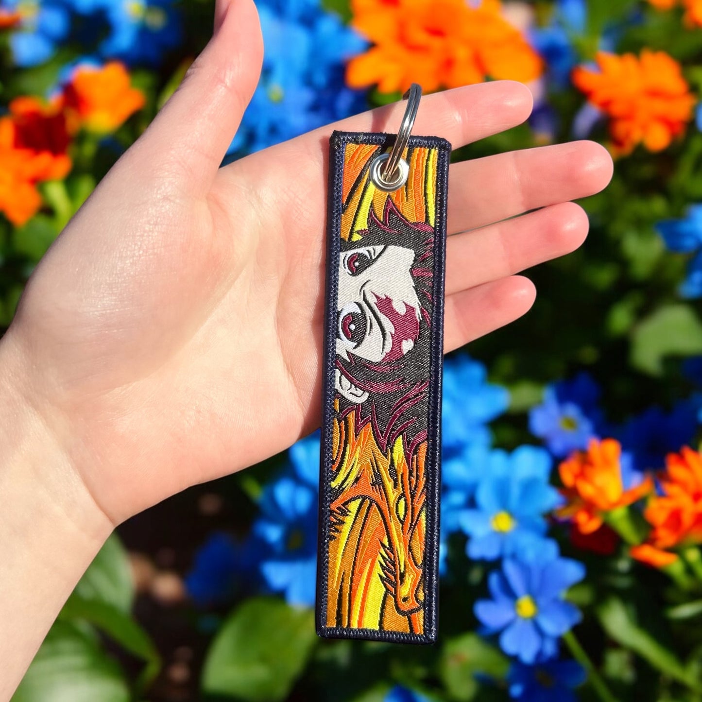 Flame and Flow Embroidered Keychain