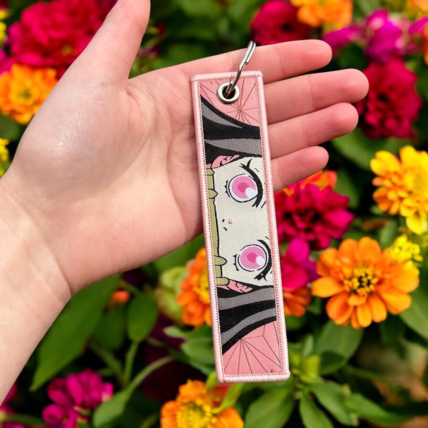 Pink Eyed Slayer Embroidered Keychain