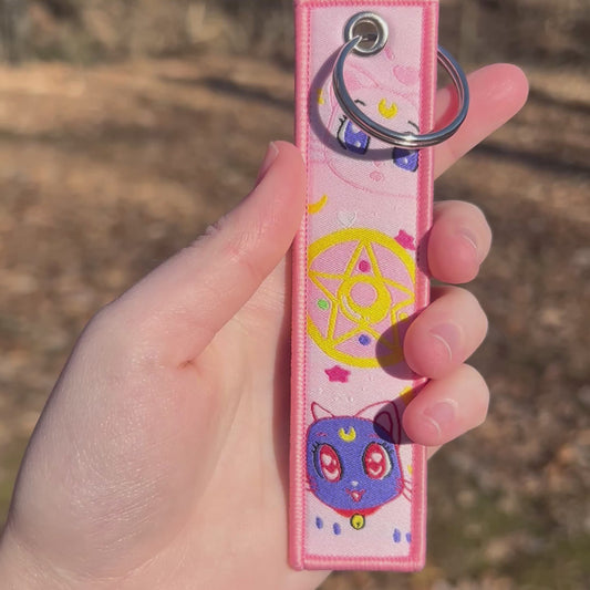 Dreamy Moon Guardian Embroidered Keychain